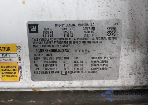 2017 Chevrolet Traverse Ls z USA, uszkodzony, nr VIN 1GNKRFKD0HJ303732